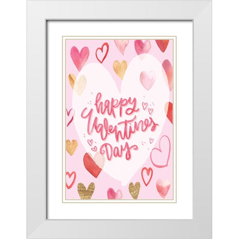 Happy Valentines Day White Modern Wood Framed Art Print with Double Matting by ND Art