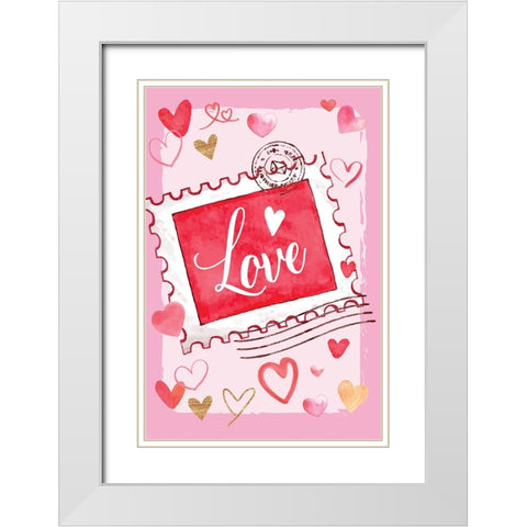 Valentine Stamp White Modern Wood Framed Art Print with Double Matting by ND Art