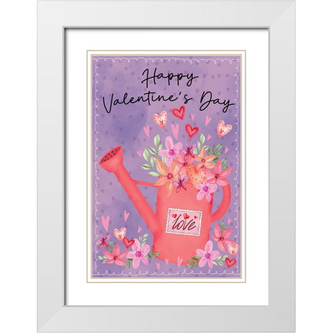 Happy Valentines Day White Modern Wood Framed Art Print with Double Matting by ND Art