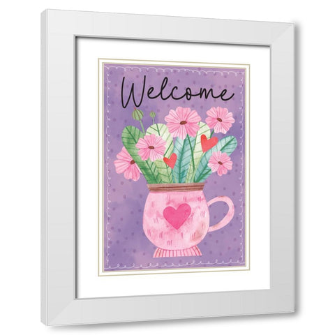 Welcome Flowers White Modern Wood Framed Art Print with Double Matting by ND Art
