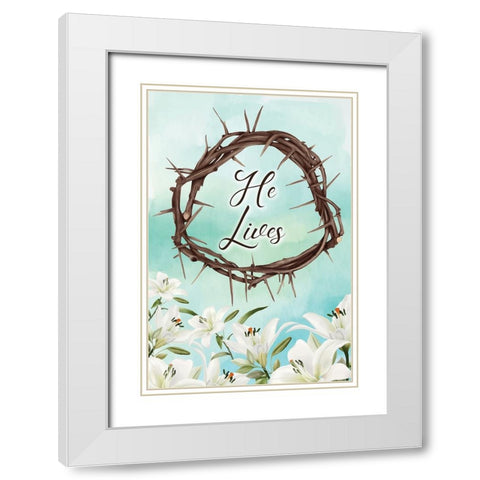 He Lives White Modern Wood Framed Art Print with Double Matting by ND Art