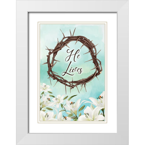 He Lives White Modern Wood Framed Art Print with Double Matting by ND Art