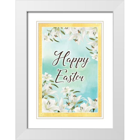 Happy Easter White Modern Wood Framed Art Print with Double Matting by ND Art