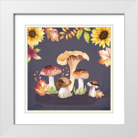 Mushrooms White Modern Wood Framed Art Print with Double Matting by ND Art