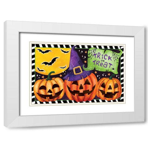Trick or Treat Pumpkins White Modern Wood Framed Art Print with Double Matting by ND Art