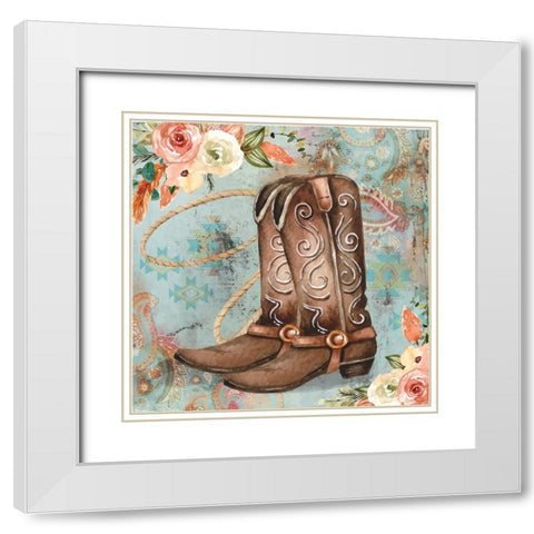 Cowboy Boots White Modern Wood Framed Art Print with Double Matting by ND Art