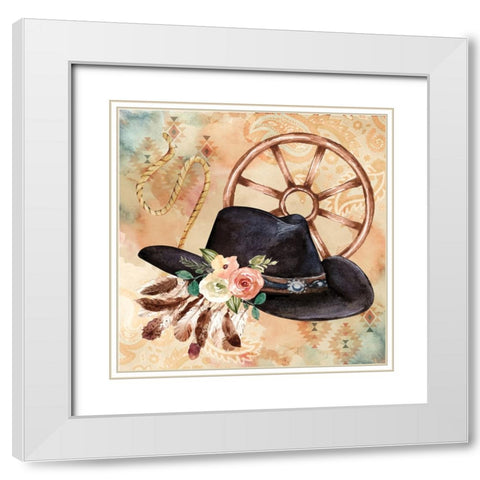 Cowboy Hat White Modern Wood Framed Art Print with Double Matting by ND Art