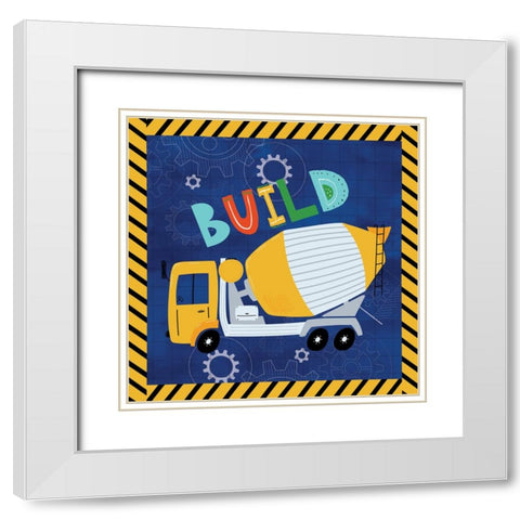 Build - Cement Truck White Modern Wood Framed Art Print with Double Matting by ND Art