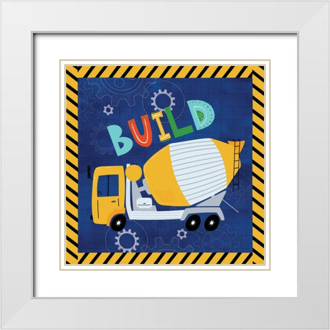 Build - Cement Truck White Modern Wood Framed Art Print with Double Matting by ND Art