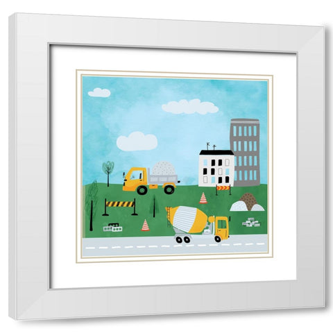 Construction Zone White Modern Wood Framed Art Print with Double Matting by ND Art
