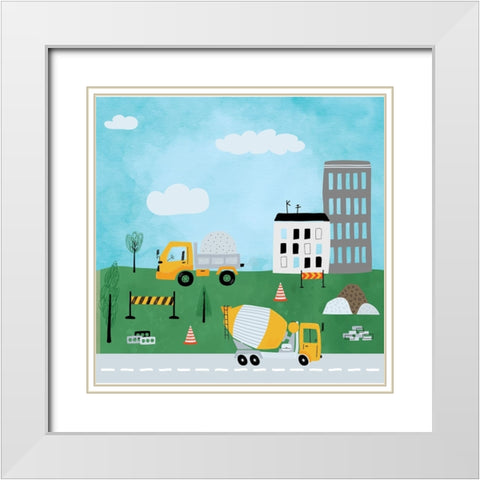 Construction Zone White Modern Wood Framed Art Print with Double Matting by ND Art