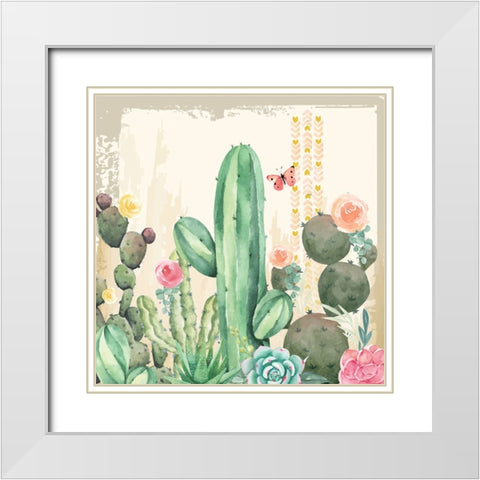 Southwest Cactus III White Modern Wood Framed Art Print with Double Matting by ND Art