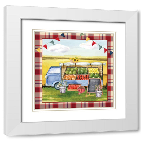 Farmers Market Van White Modern Wood Framed Art Print with Double Matting by ND Art