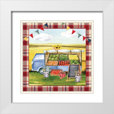 Farmers Market Van White Modern Wood Framed Art Print with Double Matting by ND Art