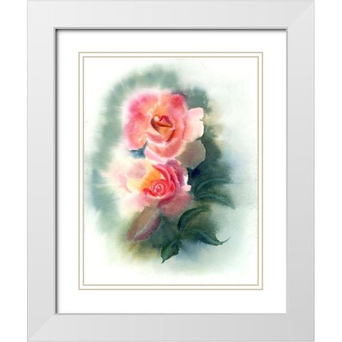 Peach Rose White Modern Wood Framed Art Print with Double Matting by Shefranov, Olga