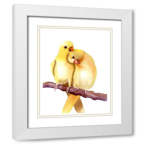 Yellow Parakeets White Modern Wood Framed Art Print with Double Matting by Shefranov, Olga
