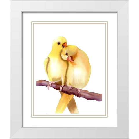 Yellow Parakeets White Modern Wood Framed Art Print with Double Matting by Shefranov, Olga
