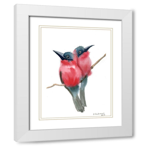 Red Bird Buddies White Modern Wood Framed Art Print with Double Matting by Shefranov, Olga
