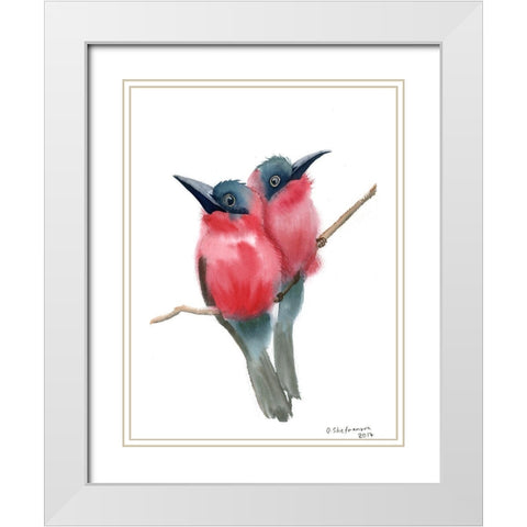 Red Bird Buddies White Modern Wood Framed Art Print with Double Matting by Shefranov, Olga