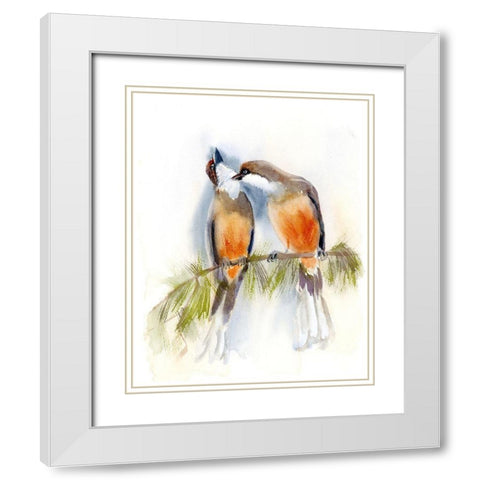 Birds on a Branch White Modern Wood Framed Art Print with Double Matting by Shefranov, Olga