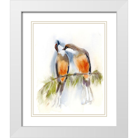 Birds on a Branch White Modern Wood Framed Art Print with Double Matting by Shefranov, Olga