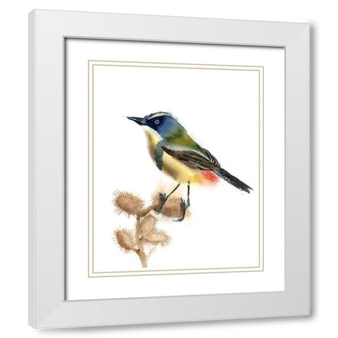 Green Bird White Modern Wood Framed Art Print with Double Matting by Shefranov, Olga