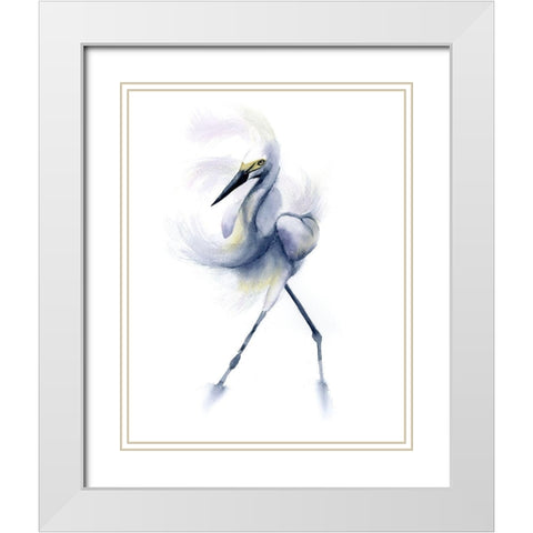 Dancing Crane White Modern Wood Framed Art Print with Double Matting by Shefranov, Olga