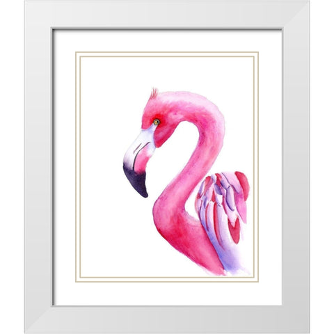 Flamingo White Modern Wood Framed Art Print with Double Matting by Shefranov, Olga