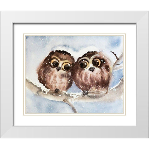 Owls White Modern Wood Framed Art Print with Double Matting by Shefranov, Olga