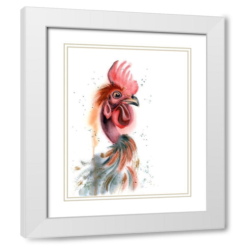 Rooster White Modern Wood Framed Art Print with Double Matting by Shefranov, Olga