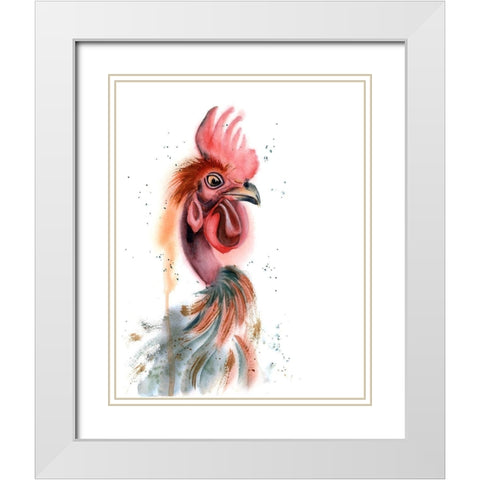 Rooster White Modern Wood Framed Art Print with Double Matting by Shefranov, Olga