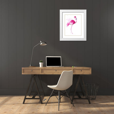 Flamingo III White Modern Wood Framed Art Print with Double Matting by Shefranov, Olga