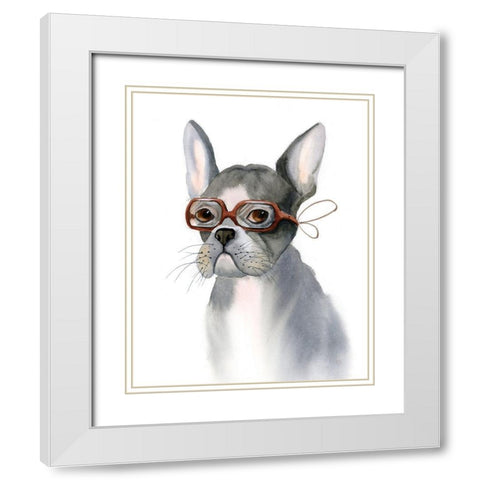 Frenchie White Modern Wood Framed Art Print with Double Matting by Shefranov, Olga