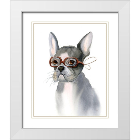 Frenchie White Modern Wood Framed Art Print with Double Matting by Shefranov, Olga