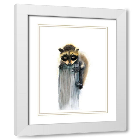 Baby Raccoon White Modern Wood Framed Art Print with Double Matting by Shefranov, Olga