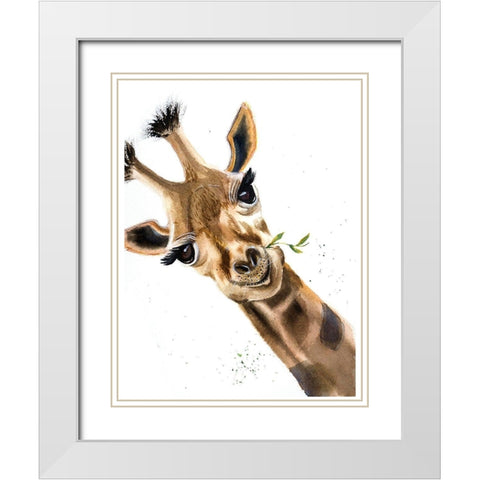 Giraffe White Modern Wood Framed Art Print with Double Matting by Shefranov, Olga
