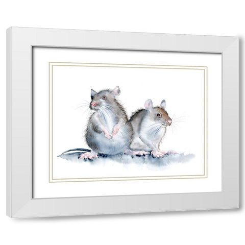 Mice White Modern Wood Framed Art Print with Double Matting by Shefranov, Olga