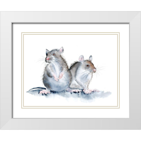 Mice White Modern Wood Framed Art Print with Double Matting by Shefranov, Olga