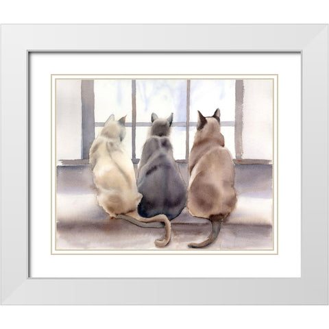 Cats White Modern Wood Framed Art Print with Double Matting by Shefranov, Olga
