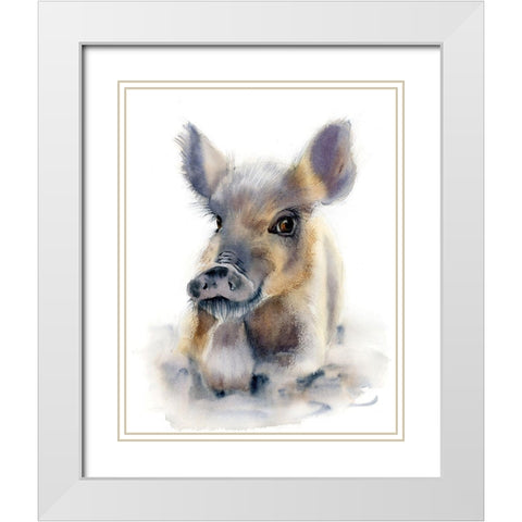Pig White Modern Wood Framed Art Print with Double Matting by Shefranov, Olga