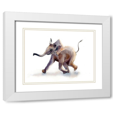 Elephant White Modern Wood Framed Art Print with Double Matting by Shefranov, Olga