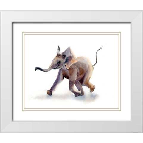 Elephant White Modern Wood Framed Art Print with Double Matting by Shefranov, Olga