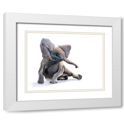 Elephant II White Modern Wood Framed Art Print with Double Matting by Shefranov, Olga