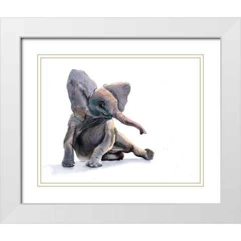 Elephant II White Modern Wood Framed Art Print with Double Matting by Shefranov, Olga