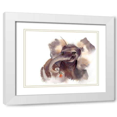 Elephant III White Modern Wood Framed Art Print with Double Matting by Shefranov, Olga