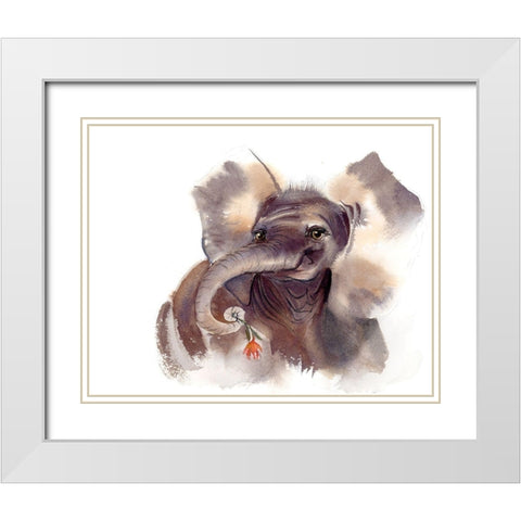 Elephant III White Modern Wood Framed Art Print with Double Matting by Shefranov, Olga