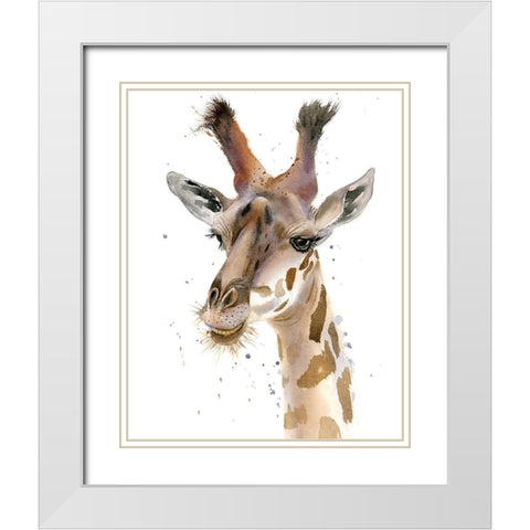 Giraffe White Modern Wood Framed Art Print with Double Matting by Shefranov, Olga