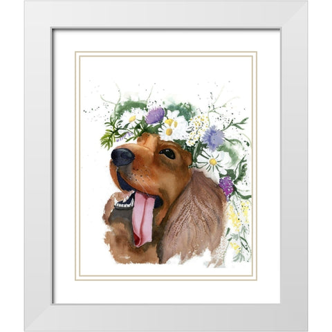 Flower Crown Puppy II White Modern Wood Framed Art Print with Double Matting by Shefranov, Olga