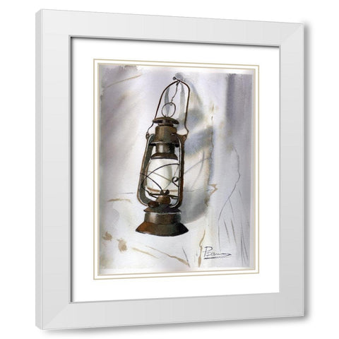 Lantern White Modern Wood Framed Art Print with Double Matting by Shefranov, Olga