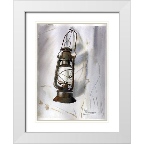 Lantern White Modern Wood Framed Art Print with Double Matting by Shefranov, Olga